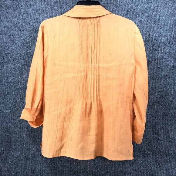 Coldwater Creek Blouse Women's Size PM Orange Bracelet Sleeves Button Down - Picture 2 of 12